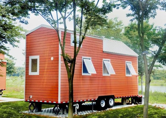 AS/US Prefabricated Tiny House Hotel Unit Orange Black Mobile House On Wheels For Travel